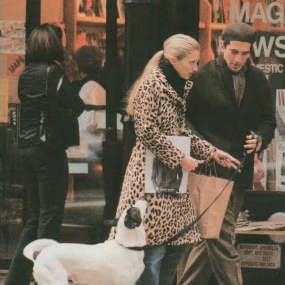 Vintage 90s Y2K Carolyn Bessette Leopard Plush Faux Fur Jacket